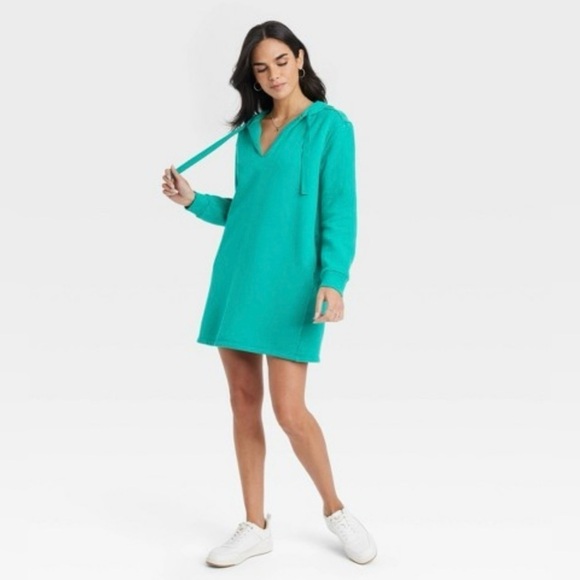 Universal Thread Dresses & Skirts - Women's Long Sleeve Mini Fleece Hooded Tunic Dress